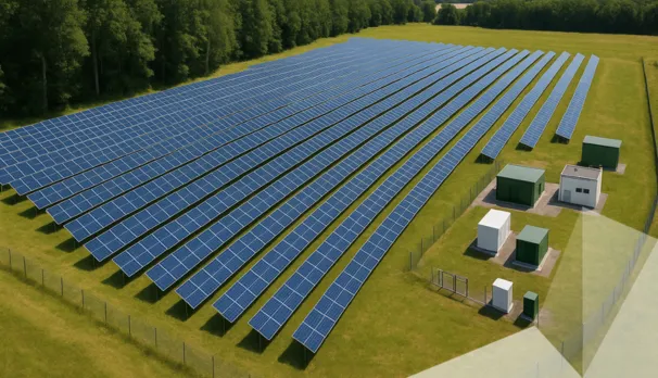 Photovoltaikanlage auf grüner Wiese