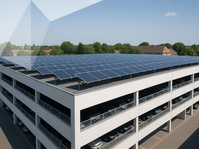 Parkhaus mit Solarpanels auf dem Dach