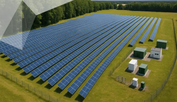 Solarkraftanlage auf grüner Wiese